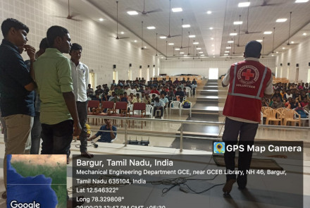 Induction program 2023, First aid training by red cross society was conducted for first year Students as a part of Induction Program 2023 at GCE Bargur..